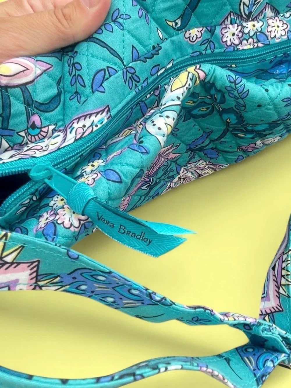 Vera Bradley Peacock Garden Teal Floral Quilted Shoulder Bag